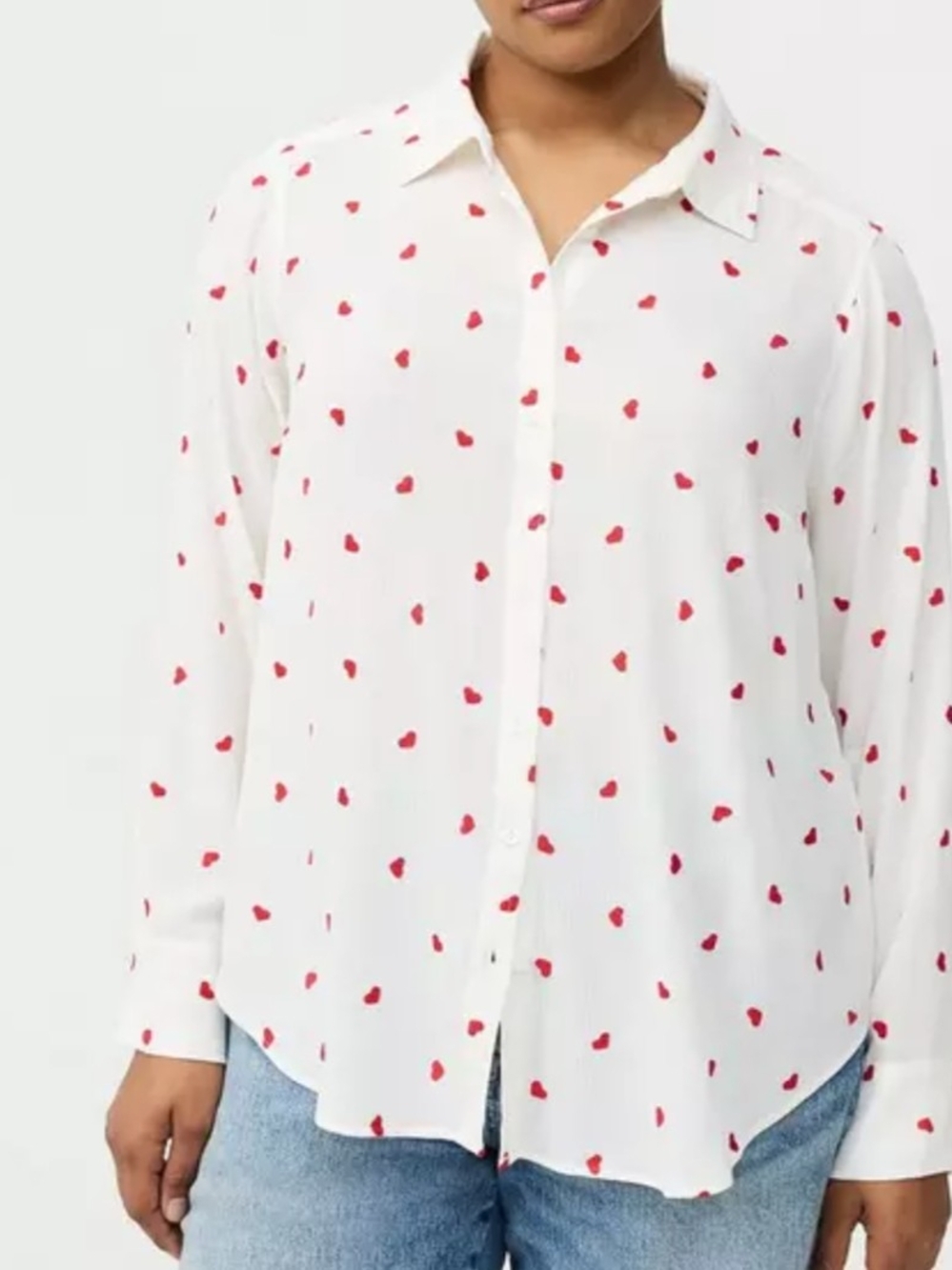 Torrid White Heart Embroidery Button-Up Shirt, SZ 1X, NWT
